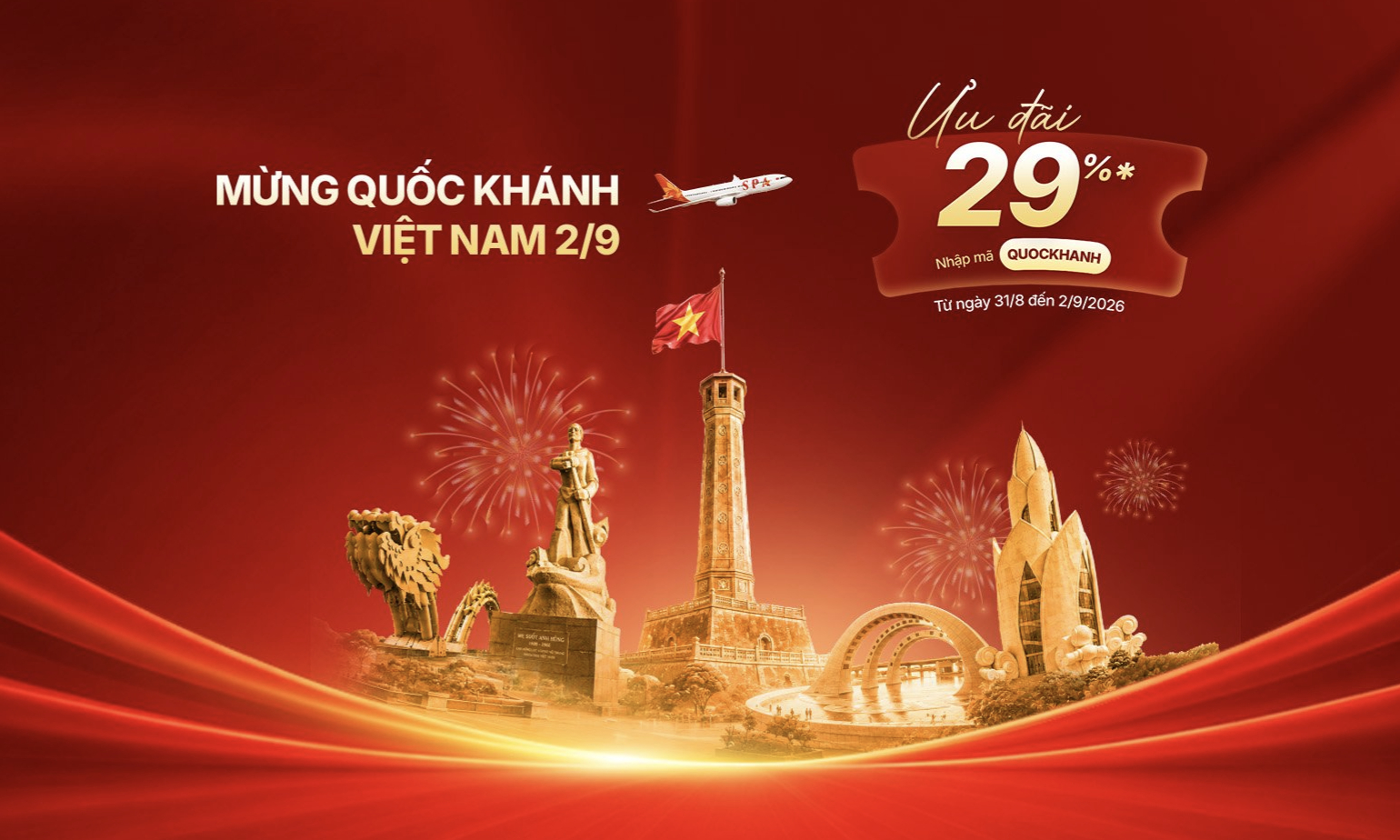 Sun PhuQuoc Airways giảm đúng 29% nhân dịp Quốc khánh 2/9.