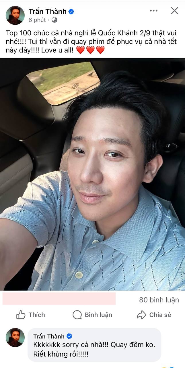 Sáng nay, khi mọi người trở lại với công việc thì Trấn Thành lại chúc nghỉ lễ thật vui 