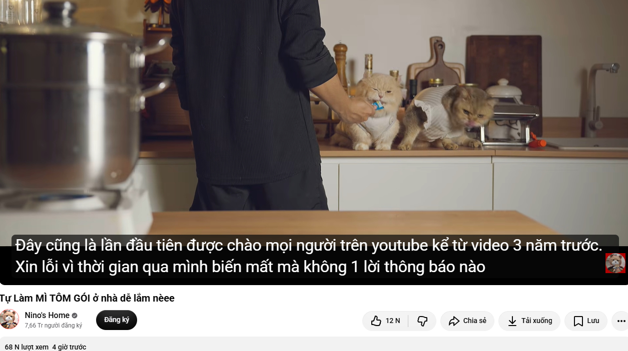 Nino's Home đăng video trở lại sau 3 năm biến mất. Ảnh chụp màn hình.