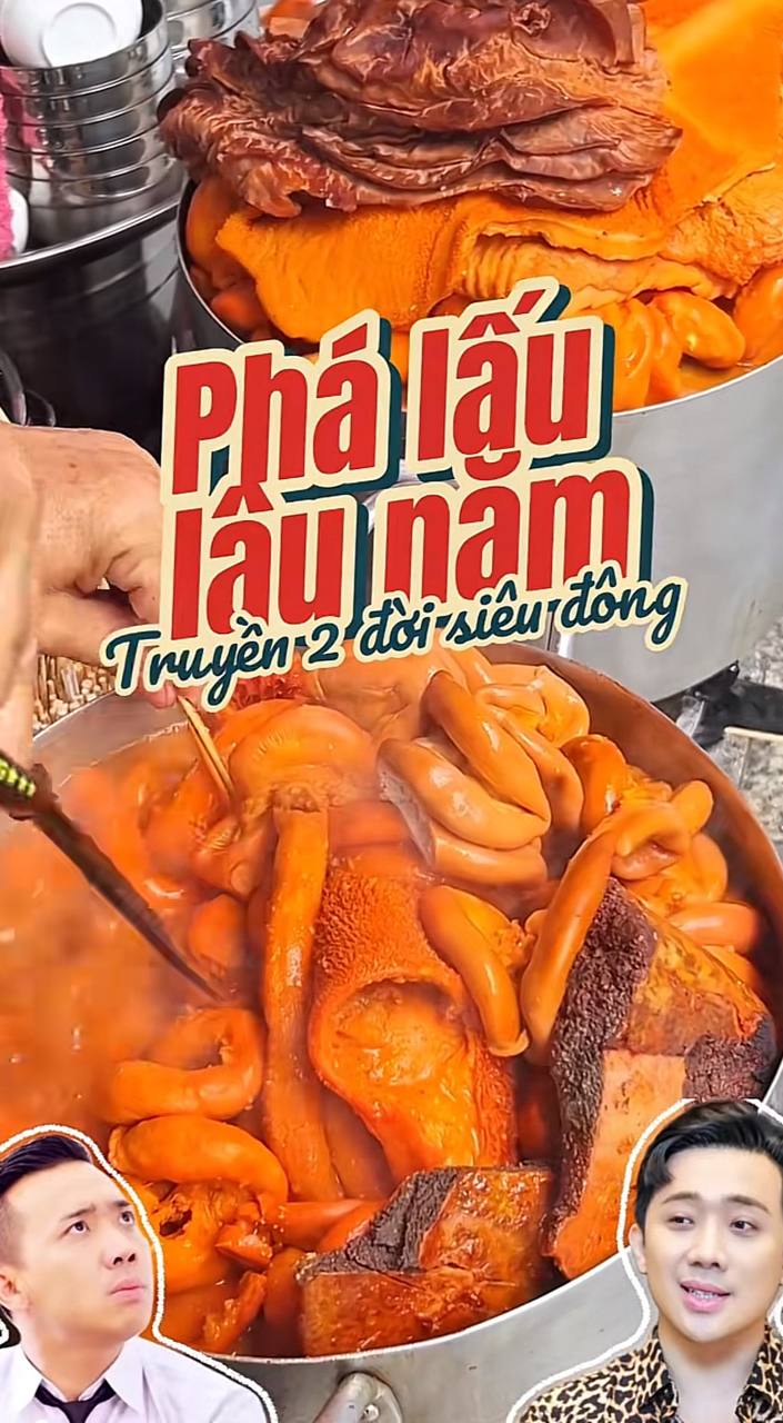 Trấn Thành dẫn 3 đàn em ngồi bệt vỉa hè ăn tô phá lấu 30.000 đồng, một người ăn đến mức mồ hôi ướt trán
