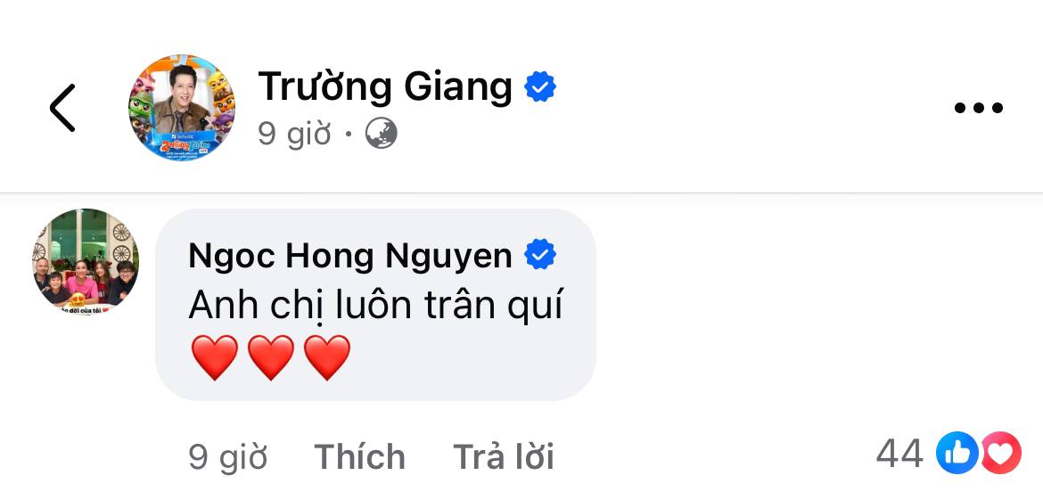 Bài đăng của Trường Giang có gần 10 nghìn bình luận, trong đó nổi bật là lời động viên của ca sĩ Hồng Ngọc