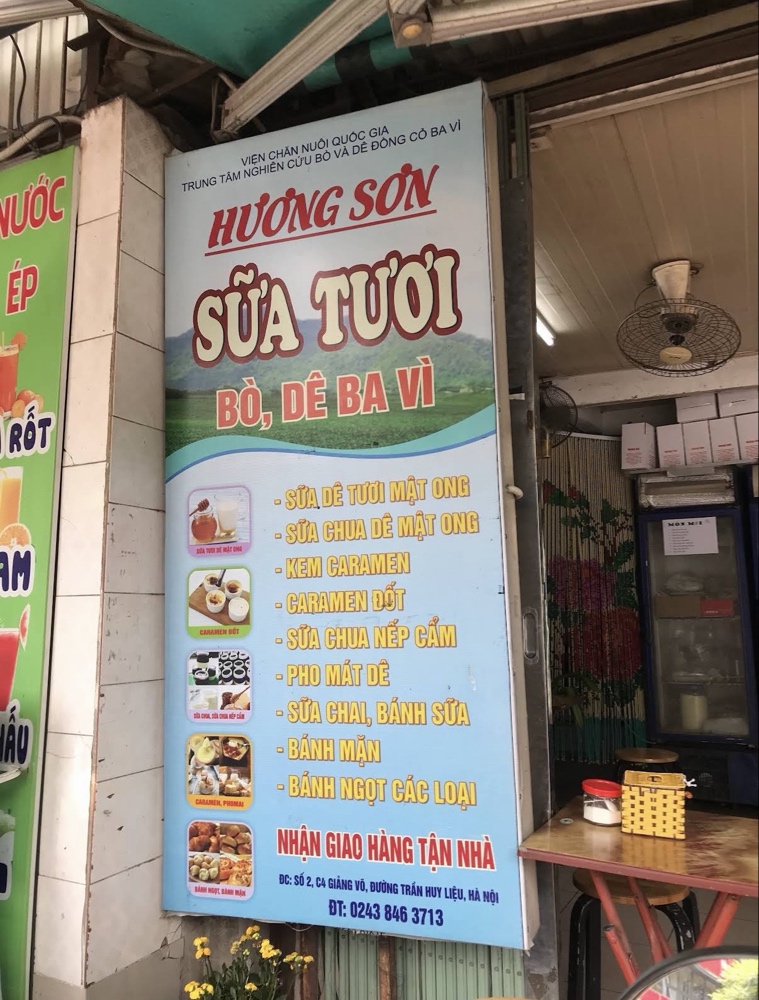Sữa dê Hương Sơn nằm tại khu C4 Giảng Võ, đường Trần Huy Liệu.