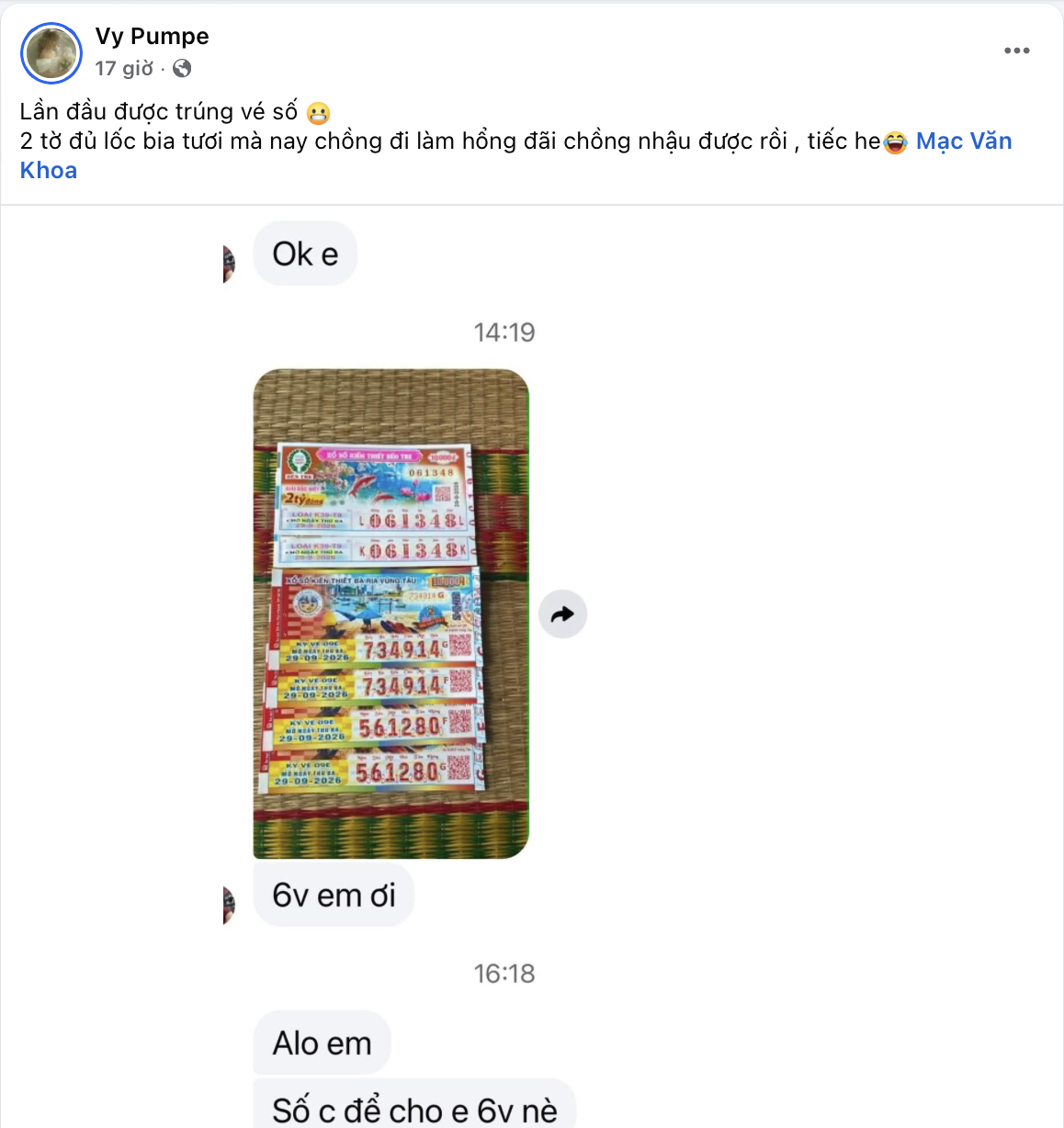 Vợ Mạc Văn Khoa hào hứng khi thông báo lần đầu trúng số 