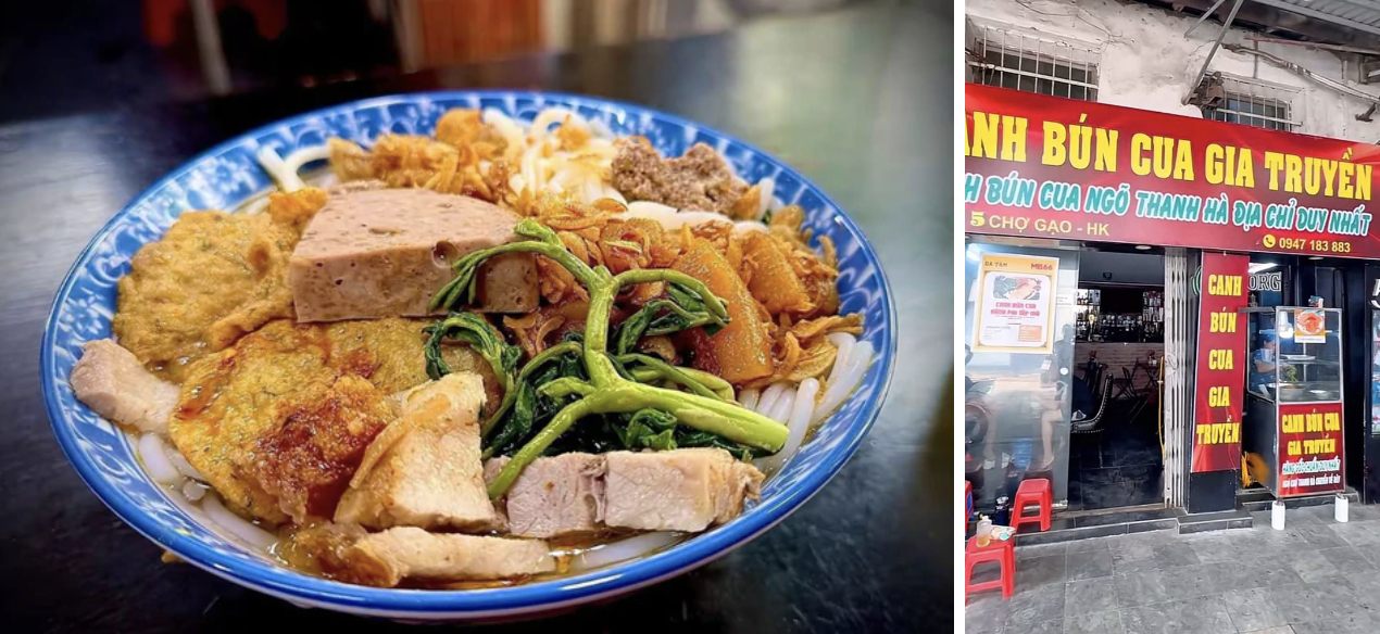 Canh bún cua Thanh Hà gia truyền nằm tại số 5 Chợ Gạo thuộc phường Hàng Buồm, ngay khu vực phố cổ.