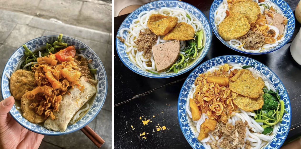 Quán canh bún cua gia truyền ở phố cổ Hà Nội, sợi bún to gấp vài lần bình thường, dùng 5 kg cua đồng cho nồi nước dùng