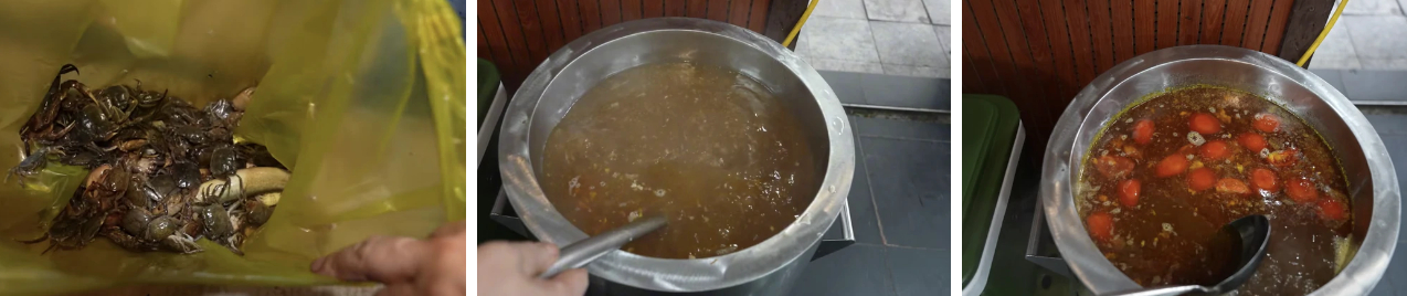 5 kg cua tươi được sơ chế rồi giã hoặc xay và lọc lấy nước cốt trước khi nấu.