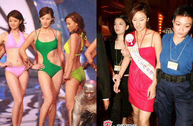 Tăng Thụy San ngất xỉu trên sân khấn Hoa hậu Hong Kong 2006 vì không lọt vào top 3 chung cuộc. Ảnh: Sina. 