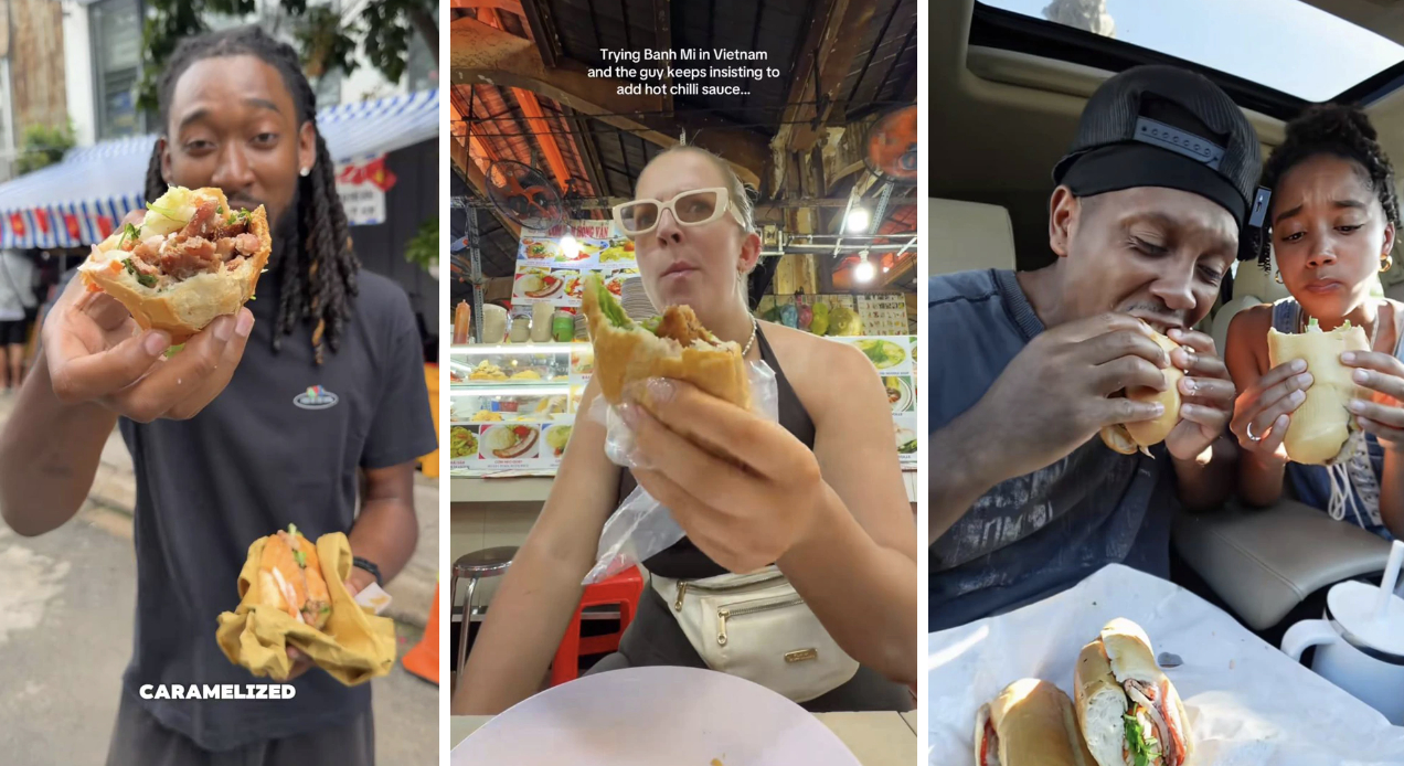 Khách Tây thưởng thức bánh mì Việt Nam. Nguồn: @georgiaellen7, @ayosafespace, @dmoeats