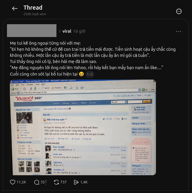 Bài đăng đang viral trên Threads với 256k lượt xem và hàng chục nghìn lượt yêu thích sau thời gian ngắn (Ảnh chụp màn hình)