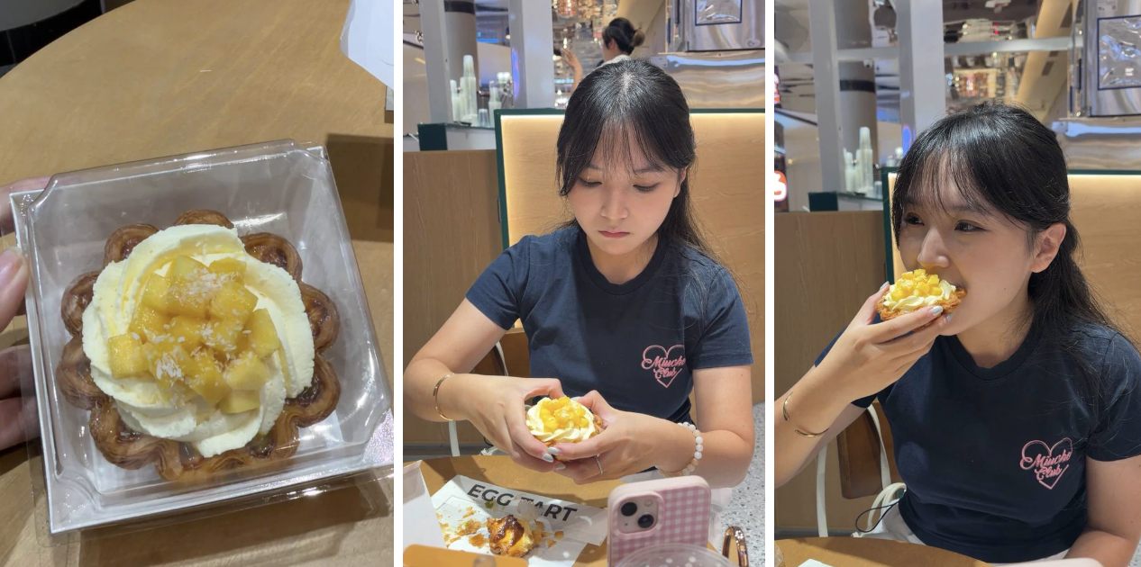Phiên bản tart trứng xoài giá 48.000 đồng lại có ngoại hình hấp dẫn nhưng lớp kem khá béo.