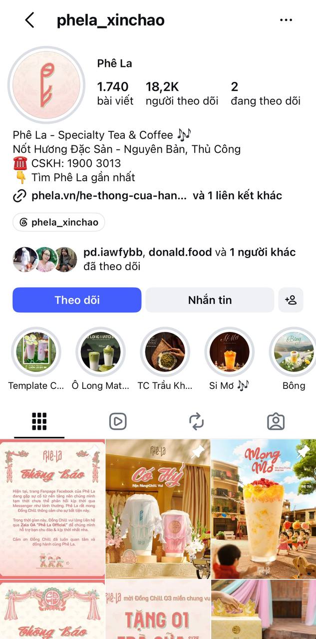Trang Instagram của Phê La vẫn hoạt động bình thường