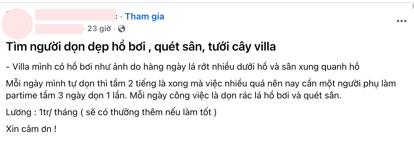Bài đăng tìm người hỗ trợ dọn dẹp đang gây tranh cãi trên MXH (Ảnh chụp màn hình)