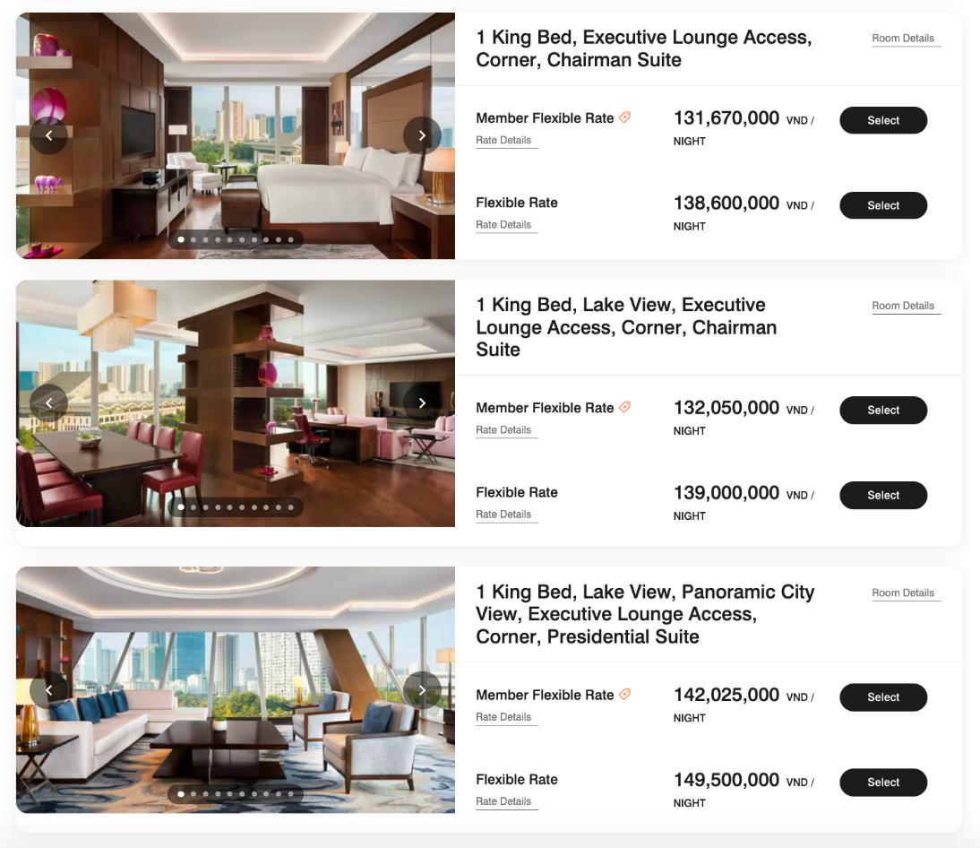 Giá phòng của JW Marriott Hanoi