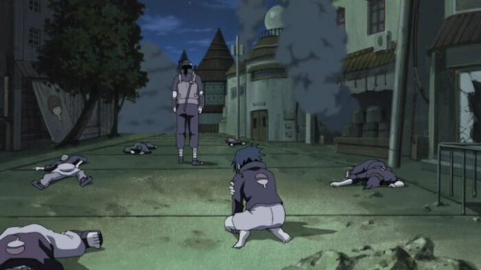 Sasuke chứng kiến gia tộc Uchiha bị anh trai Itachi sát hại.