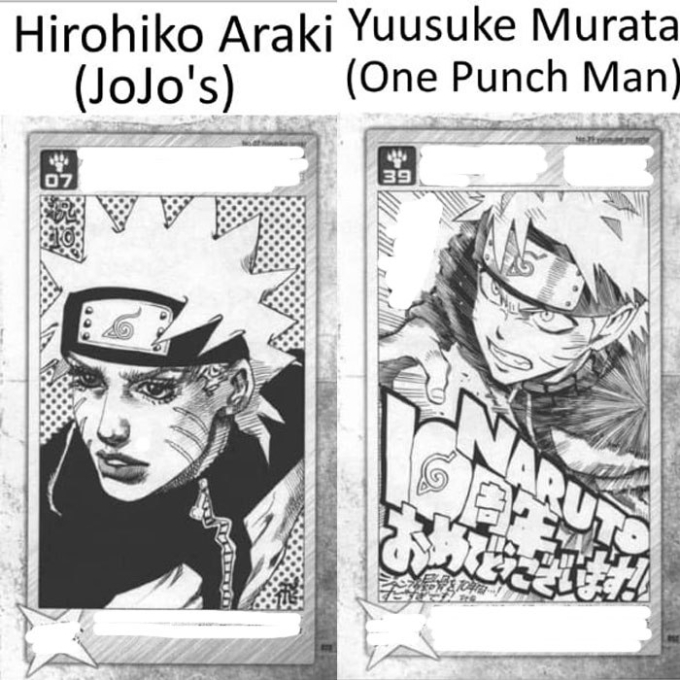 Hai phiên bản Naruto hoàn toàn khác do họa sĩ Araki và Yusuke Murata thể hiện.