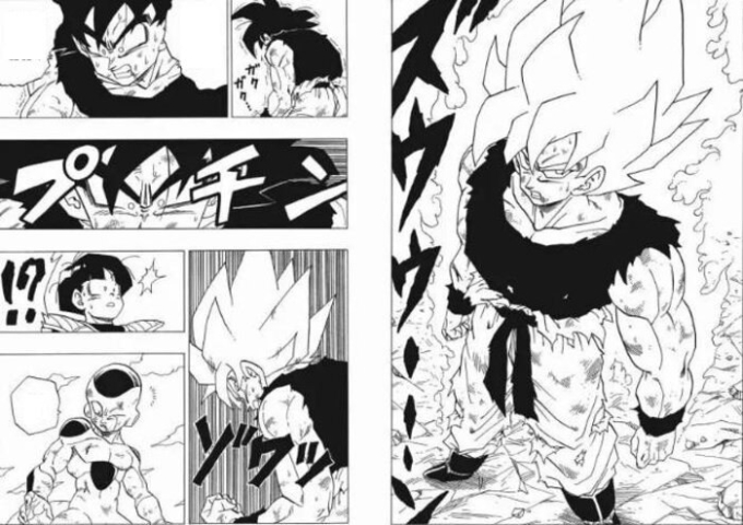 Dạng Super Saiyan được để tóc màu trắng trong manga.