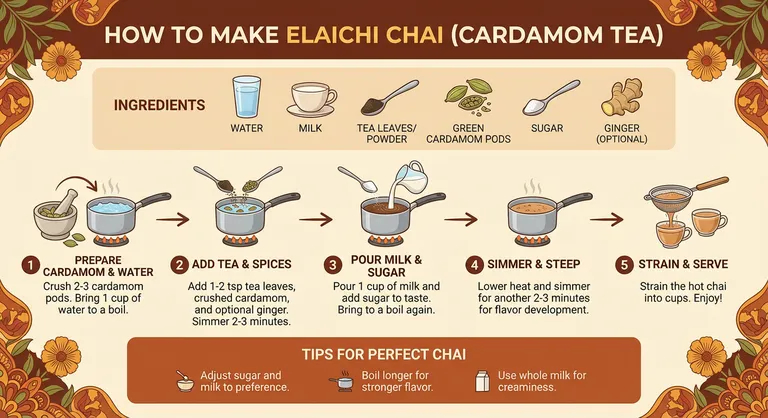 Chỉ một dòng prompt: Hãy tạo infographic để làm món Elaichi Chai và đây là kết quả