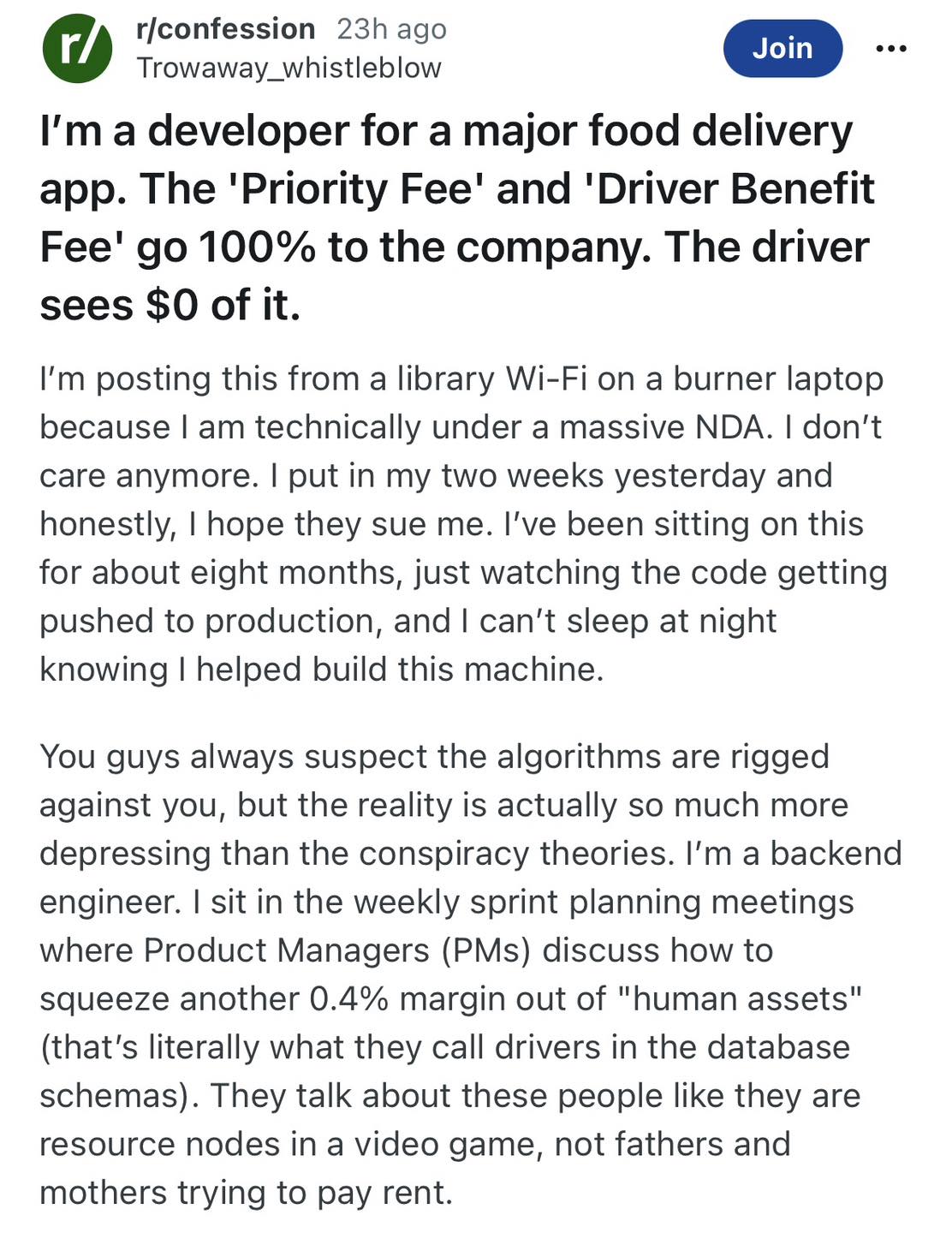 Bài đăng của coder này trên Reddit