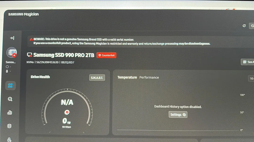Chỉ đến khi sử dụng phần mềm Samsung Magician, người dùng mới tá hỏa nhận ra đây là ổ SSD giả