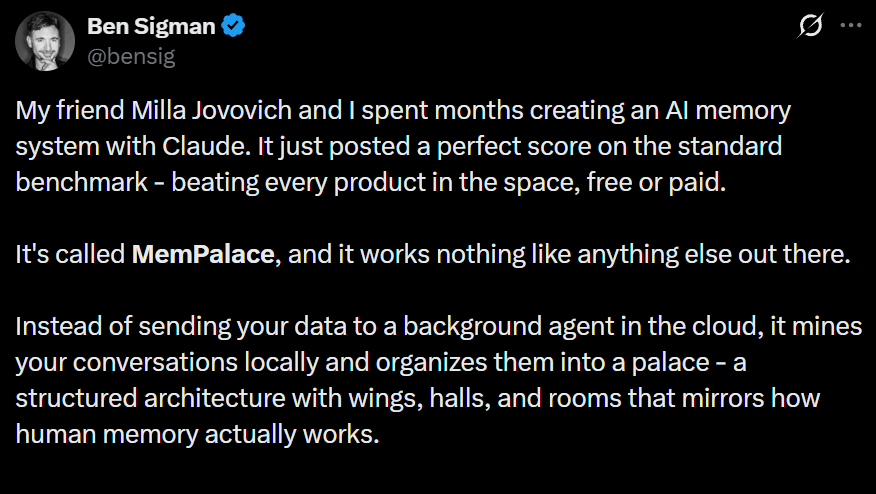 Bài đăng của Ben Sigman ca ngợi dự án này