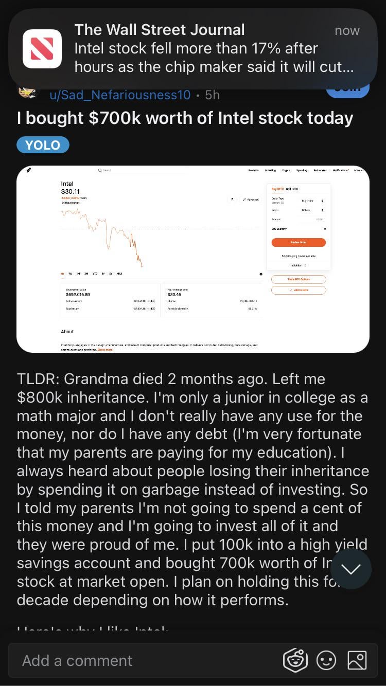 Định hold trong 10 năm, chàng sinh viên tất tay gần 20 tỷ đồng tiền thừa kế vào cổ phiếu Intel: Bốc hơi luôn 5 tỷ trong 1 ngày
