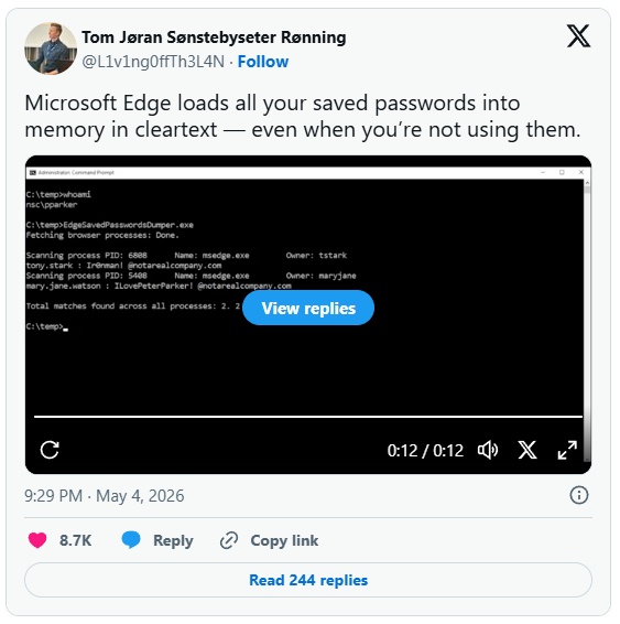 Trình duyệt Edge lưu mật khẩu dạng text không mã hóa ngay trong RAM, Microsoft giải thích: Không phải lỗi, đó là tính năng