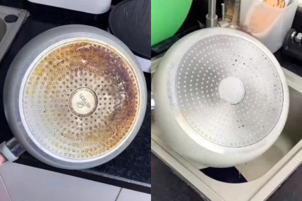 Với các vết cháy khét hoặc dầu mỡ bám lâu năm, xịt trực tiếp Dr.Natro Multi Cleaner lên bề mặt sau đó chà lại bằng miếng cọ hoặc búi rửa chén.