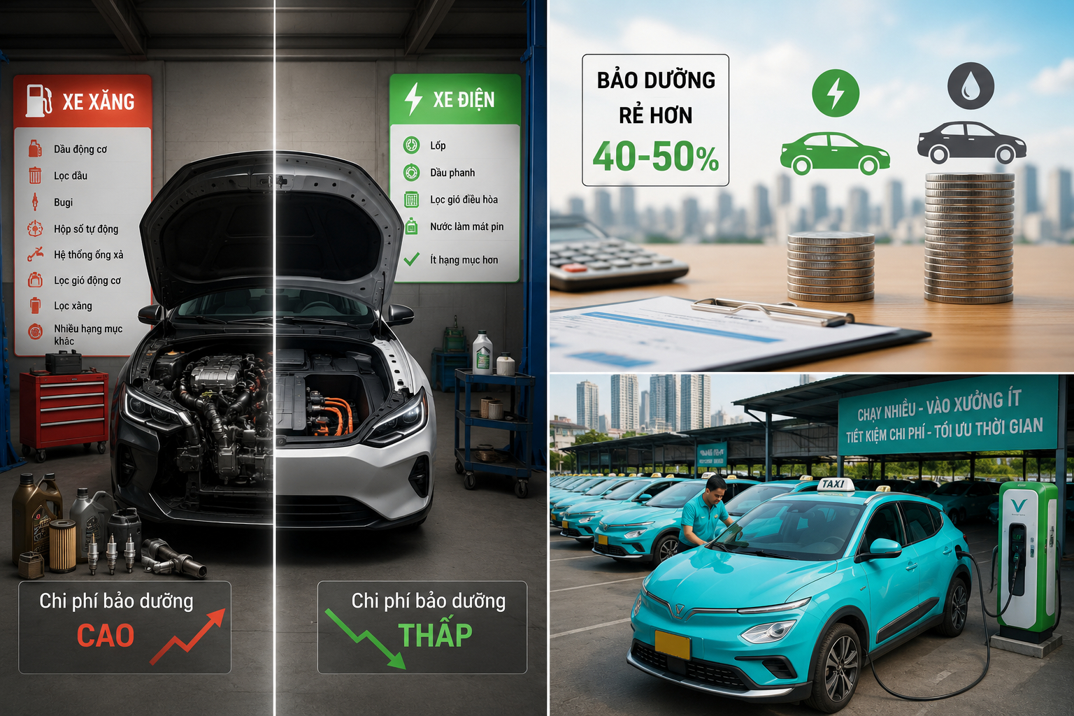Vì sao bảo dưỡng xe điện tốn ít hơn một nửa so với xe xăng: đáp án từ Mỹ, châu Âu và một bãi đỗ xe taxi tại Hà Nội