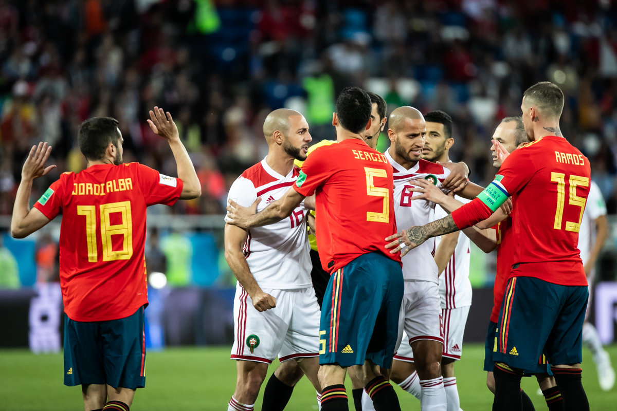 Trận đấu nảy lửa giữa Tây Ban Nha và Morocco tại World Cup 2018 - Ảnh: Westpress Kaliningrad/CC-BY-SA 4.0.