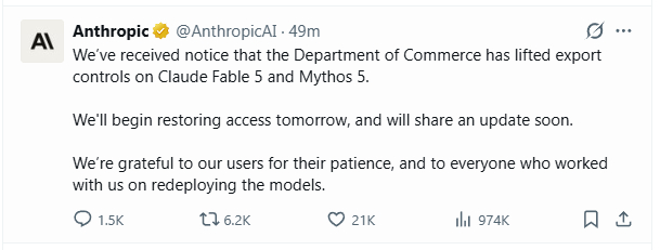 Mỹ dỡ lệnh cấm Fable 5 và Mythos 5: Anthropic bắt đầu khôi phục quyền truy cập từ ngày mai