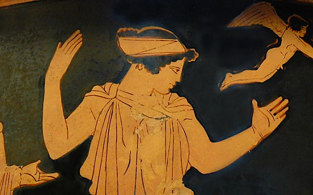 Một chi tiết trên chiếc bình krater gốm hình đỏ của vùng Attica mô tả Helen thành Troy. Được chế tác vào khoảng năm 450 TCN - Ảnh: Jastrow/Public Domain.