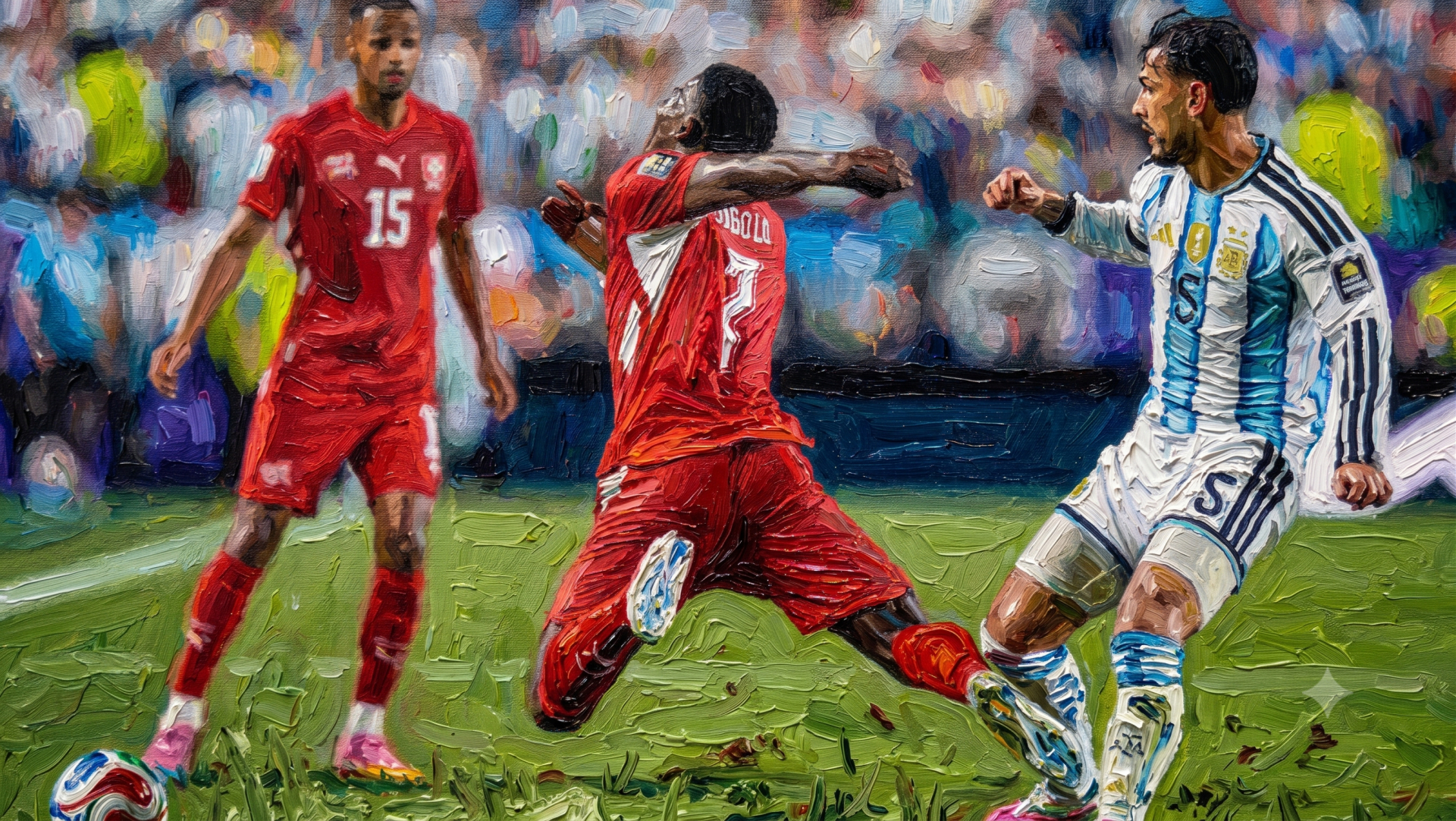 Tình huống diễn ra ngay trong mùa World Cup năm nay: Pha ăn vạ của Embolo khiến anh nhận thẻ vàng thứ hai, và rời sân trong cay đắng - Hình minh họa bằng AI.