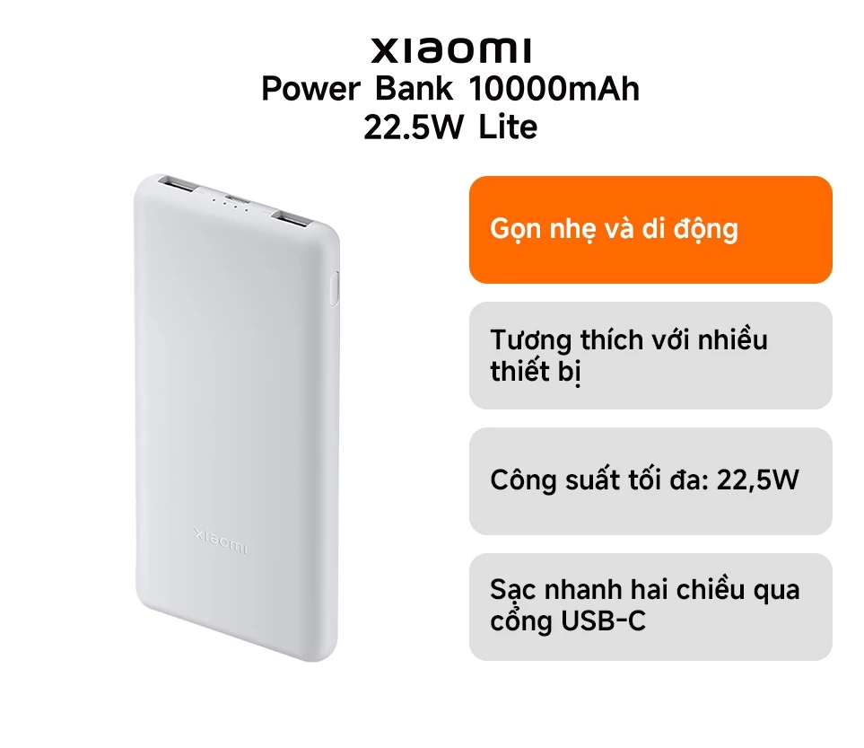 Pin sạc dự phòng Xiaomi Power Bank 10000mAh 22.5W Lite