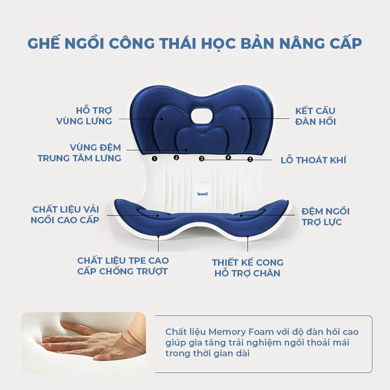 Ghế isuni điều chỉnh tư thế ngồi, hỗ trợ cột sống