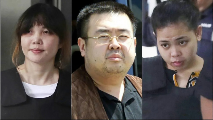   Đoàn Thị Hương (trái), Siti Aisyah (phải) và nạn nhân được cho là Kim Jong Nam (giữa) bị mưu sát tại sân bay Kuala Lumpur (Ảnh: AP/AFP)  