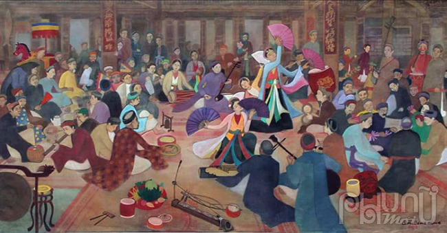 Tác phẩm của Lê Phương Dung thường có bố cục đông người với các gam màu đối chọi.