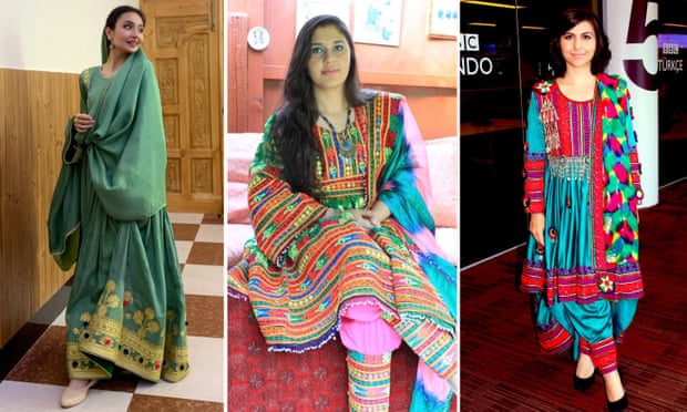 Từ trái sang: Sara Wahedi, Peymana Assad, và Sana Safi là một vài trong số nhiều phụ nữ chia sẻ ảnh bản thân trong trang phục truyền thống Afghanistan đầy sặc sỡ trên mạng xã hội (Ảnh: Twitter)