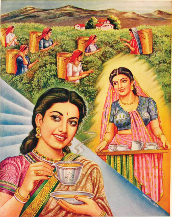 Một quảng cáo sử dụng hình ảnh lý tưởng hóa của các đồn điền trà, tập trung vào trà như một loại đồ uống nội địa (Ảnh: Bộ sưu tập Priya Paul).