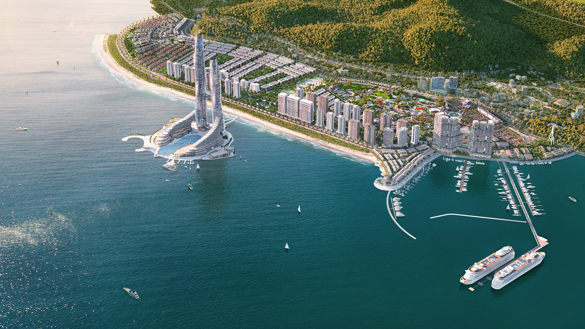 3 tòa tháp Sun Centro Town tọa lạc ở vị trí trung tâm Sun Elite City, gần mọi “điểm chạm” vui chơi, giải trí. Ảnh: Sun Property