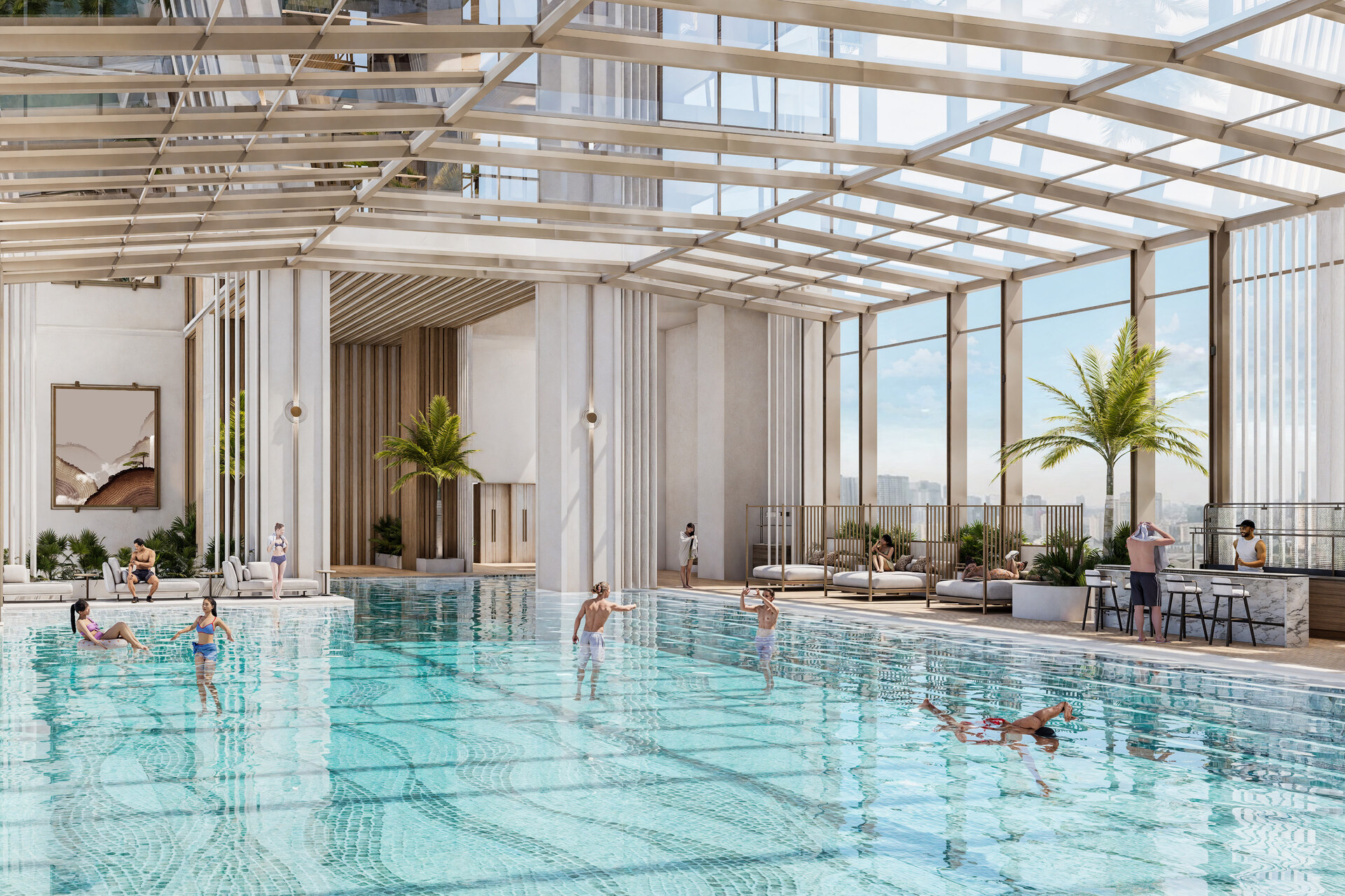 Bể bơi mái kính – một trong nhiều tiện ích đẳng cấp tại Sun Feliza Suites. Ảnh: Sun Property.