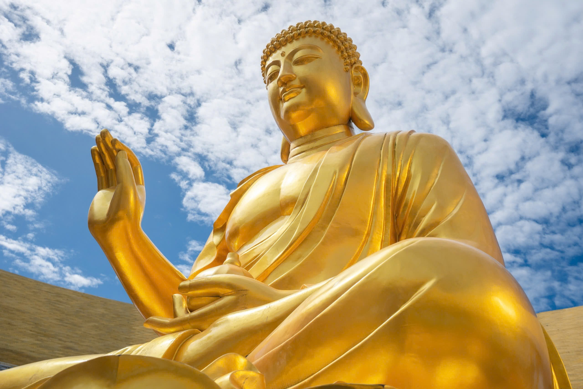 Tôn thượng ngồi kiết già, tay thủ ấn và nâng quả sung, gương mặt toát lên vẻ từ bi, tĩnh tại.