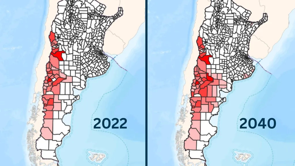 Phạm vi phân bố của loài chuột lúa lùn đuôi dài năm 2022 so với phạm vi dự kiến vào năm 2040.