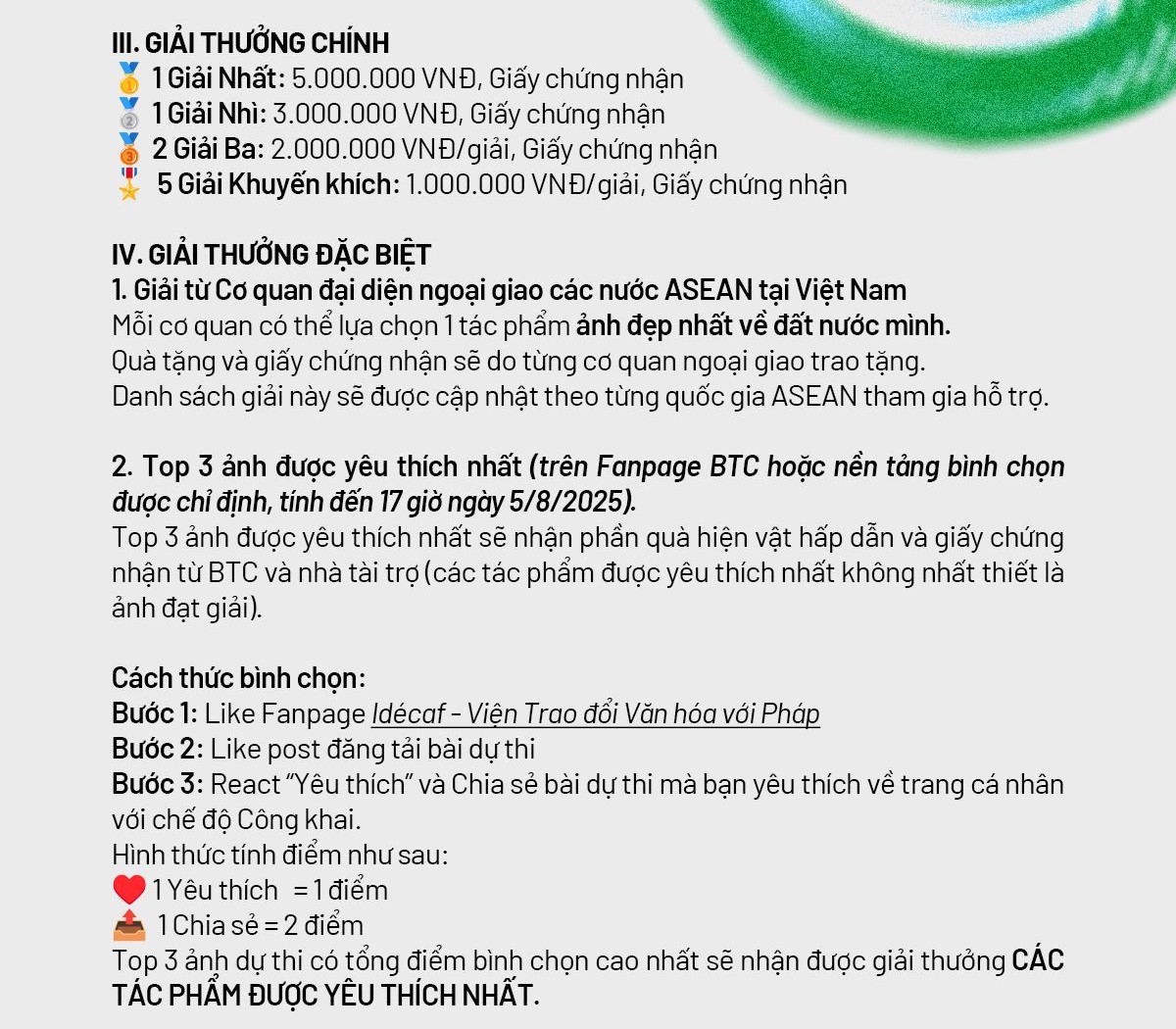 Cơ cấu giải thưởng của cuộc thi. Ảnh: BTC