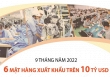 9 tháng năm 2022: 6 mặt hàng xuất khẩu trên 10 tỷ USD