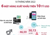 6 mặt hàng xuất khẩu trên 10 tỷ USD trong 10 tháng năm 2022