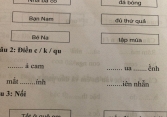 Xuất hiện bài tập tiếng Việt khiến phụ huynh 'tăng xông' vì nghĩ mãi không ra: ... UA... ỀNH thì điền C hay K, QU mới hợp lý?