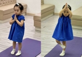 Khoảnh khắc siêu cưng của ái nữ nhà Cường Đô La tập tành yoga, nhìn biểu cảm nghiêm túc mà netizen bật cười