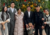 Đoàn Văn Hậu diện vest bảnh bao, Doãn Hải My mặc áo dài thướt tha chụp ảnh tết với gia đình chồng