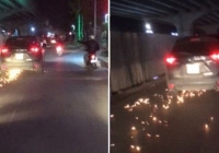 Xe Mazda CX5 gây tai nạn rồi bỏ chạy, cuốn xe đạp điện vào gầm toé lửa