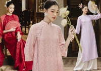Áo dài đón Tết lấy cảm hứng từ những cánh bướm, cánh hoa trên sóng nước
